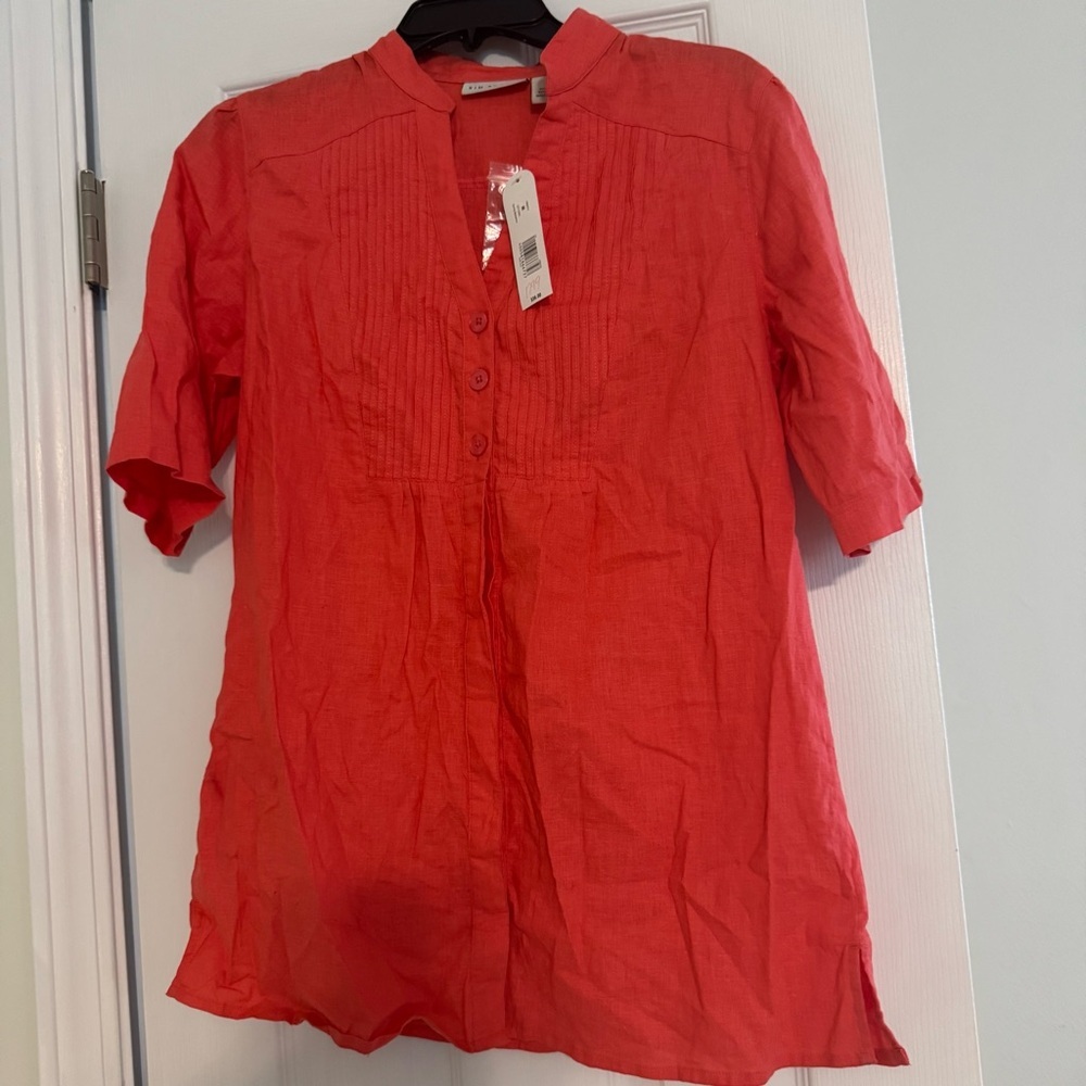 Kim Rogers‎ Coral Linen Blend Top